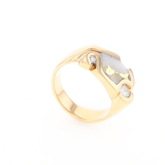 Gold Quartz Ring Geometric Shape Inlaid with 0.30ctw Round Diamonds