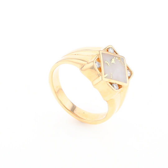 Gold Quartz Mens Ring with Diamond Accents