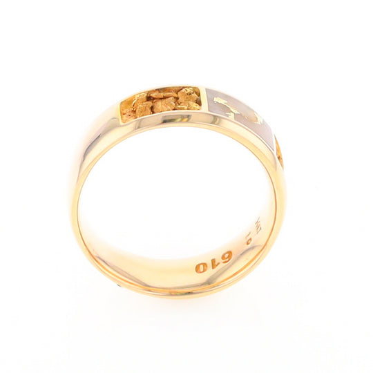 Gold Quartz Ring Rectangle Inlaid with Natural Nugget Sides