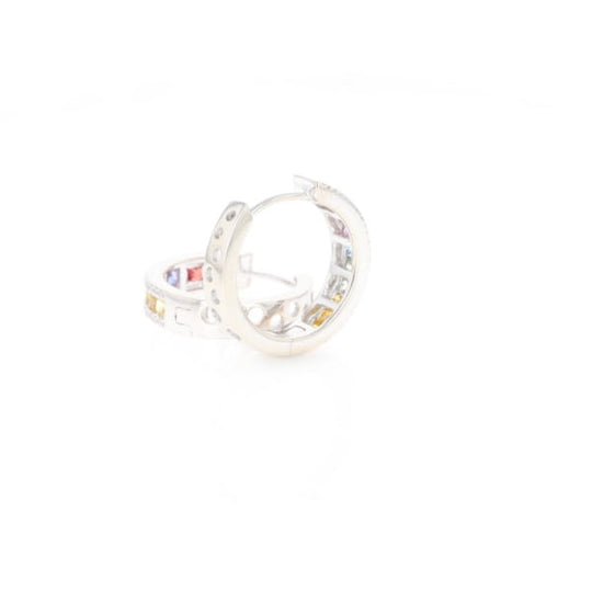 Multi-color Sapphire Hoop Earrings with Diamond Accents