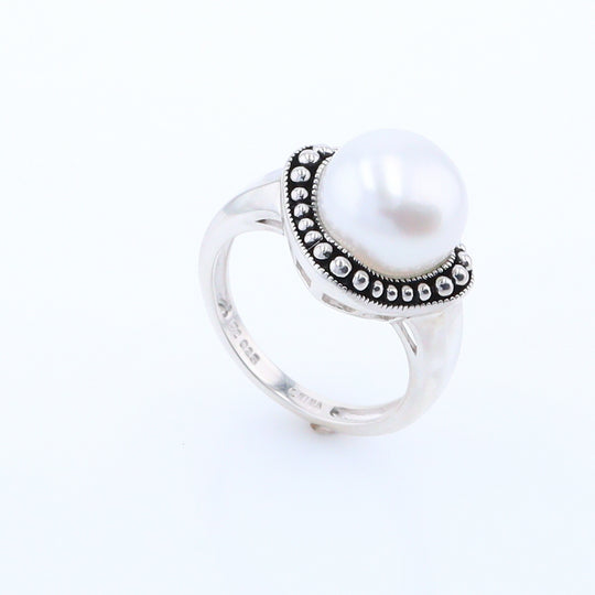 Pearl with Milgrain Halo Ring