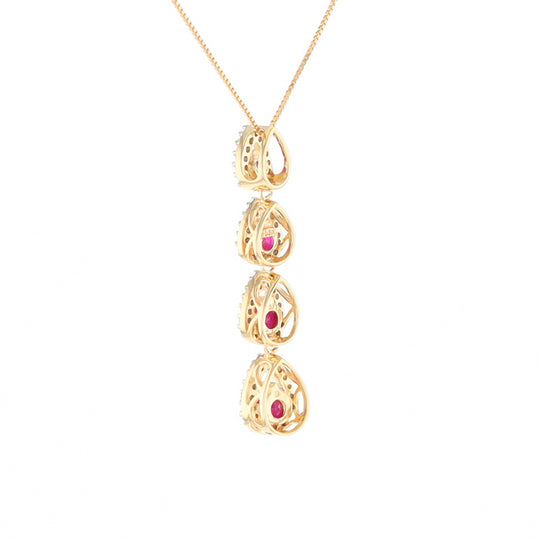 Ruby Drop Necklace with Pear Shaped Diamond Halos