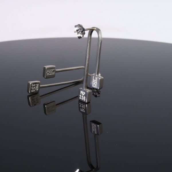 Opal Earrings Curved Bar Double Square Inlaid Ends Design Studs