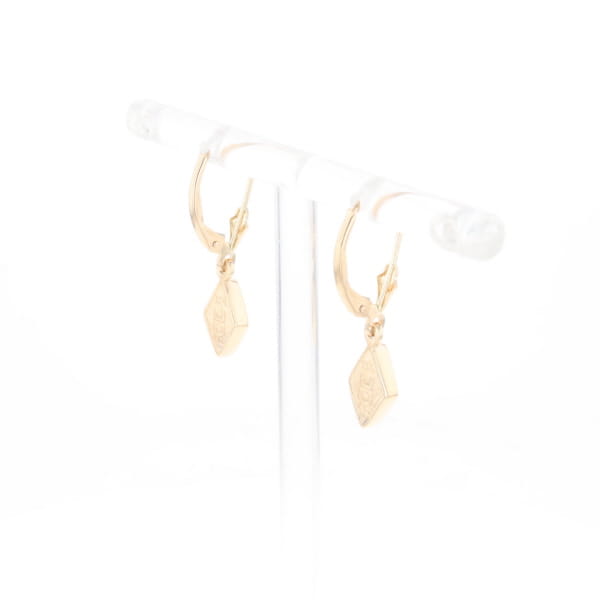 Gold Quartz Earrings Diamond Shape Inlaid Lever Backs G2