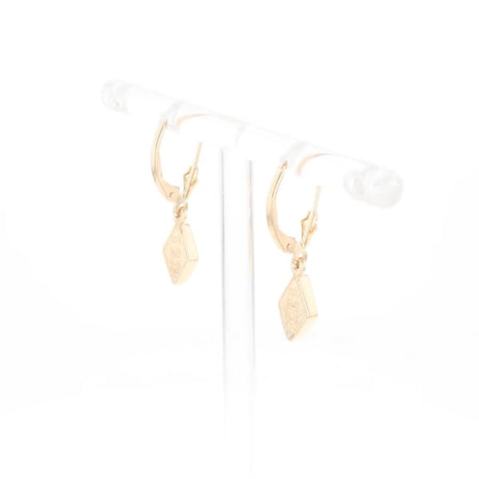 Gold Quartz Earrings Diamond Shape Inlaid Lever Backs G2