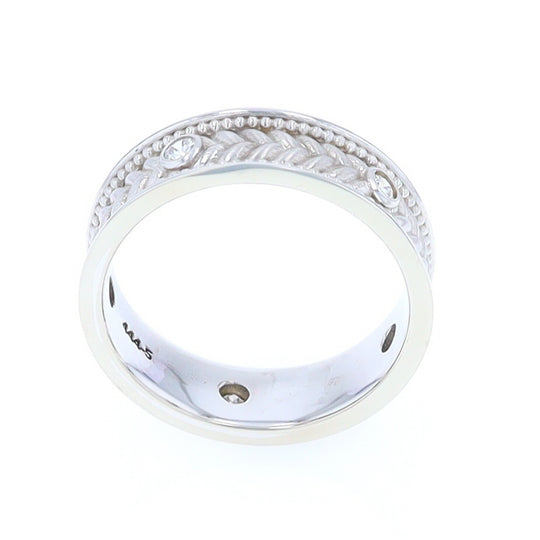 Braided White Gold Men's Ring with Diamond Accents