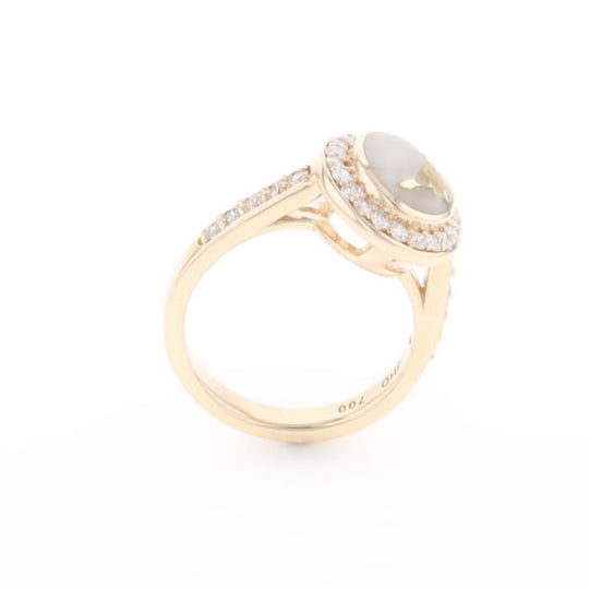 Oval Gold Quartz Inlaid Ring with 0.65ctw Diamond Halo
