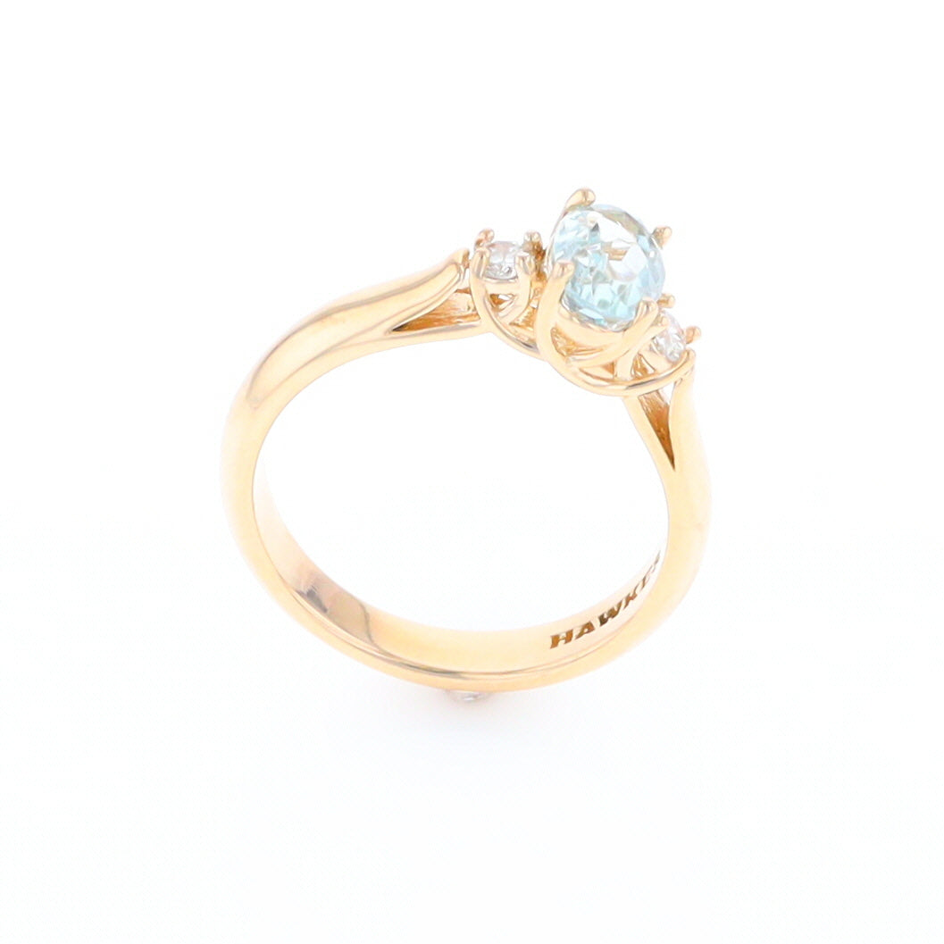 Aquamarine and Diamond Three-Stone Trellis Ring