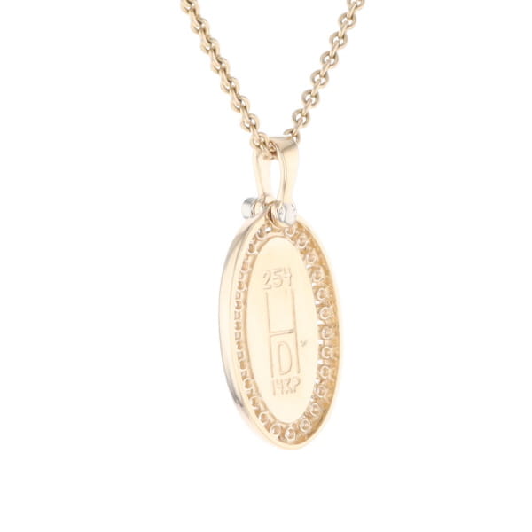 Gold Quartz Necklace .37ctw Halo Diamond Oval Inlaid Pendant