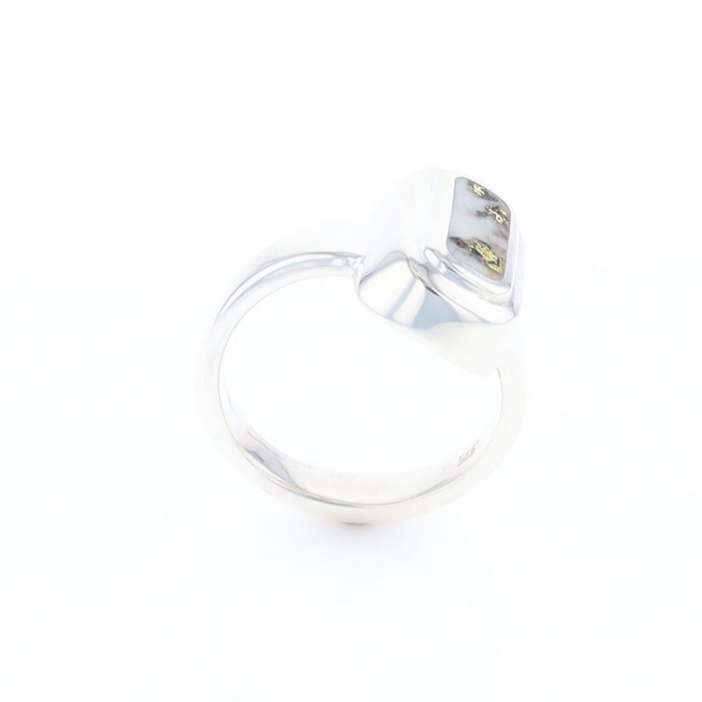 Sterling Silver Gold Quartz Inlaid Rectangular Ring - G3