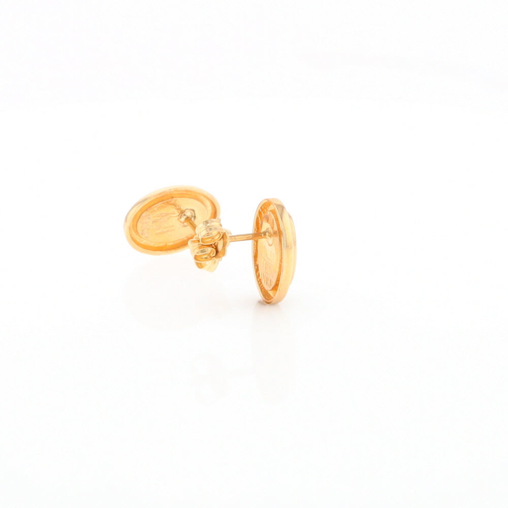Gold Quartz Earrings Oval Inlaid Design Studs G2