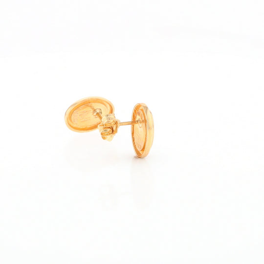 Gold Quartz Earrings Oval Inlaid Design Studs G2