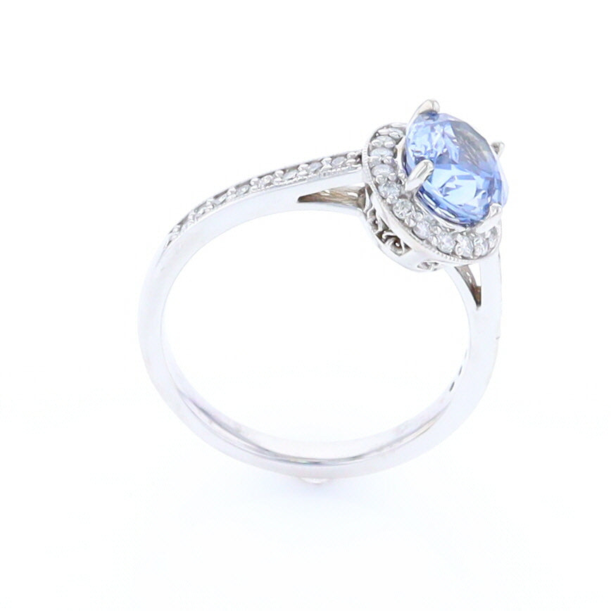 Oval Ceylon Sapphire and Diamond Halo Ring