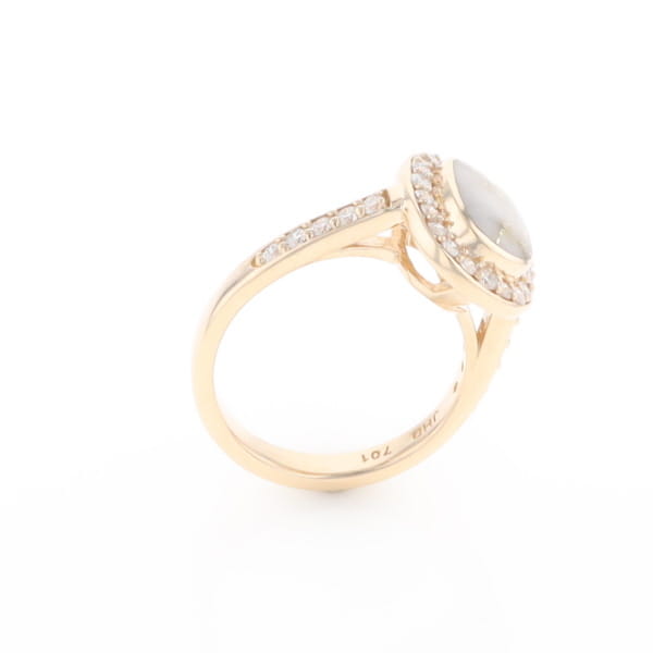 Rectangular Gold Quartz Inlaid Ring with 0.65ctw Diamond Halo