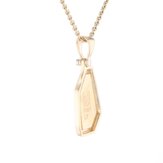Gold Quartz Necklace .02ct Diamond Geometric Inlaid Design Pendant