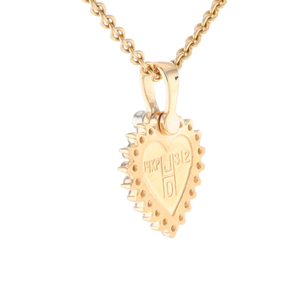 G2 Gold Quartz Pendant Heart Inlaid .21ctw Diamond Halo Design Pendant