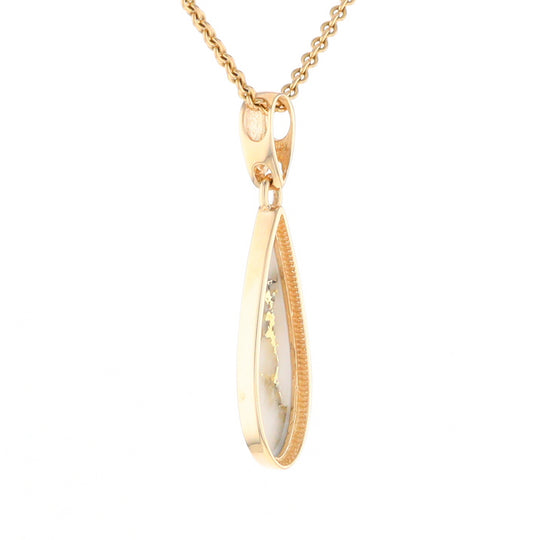 Gold Quartz Pendant Tear Drop Inlaid Design G2