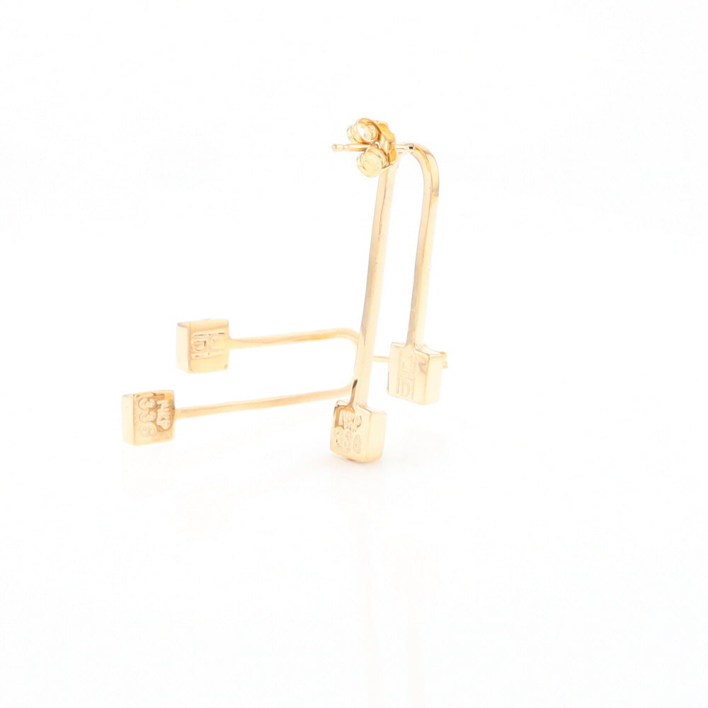 Gold Quartz Double Square Curved Bar Earrings - G2