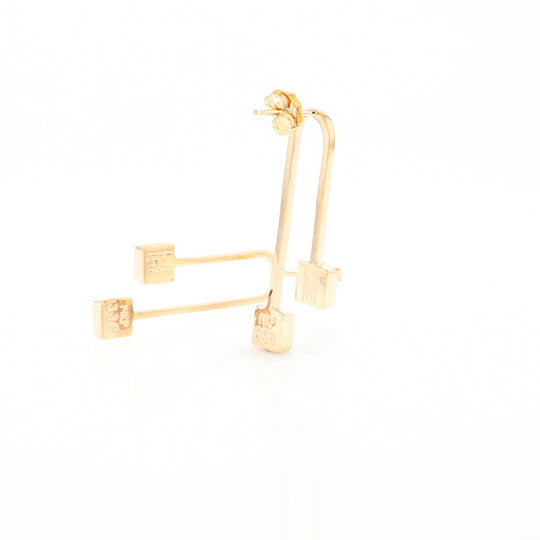 Gold Quartz Double Square Curved Bar Earrings - G2