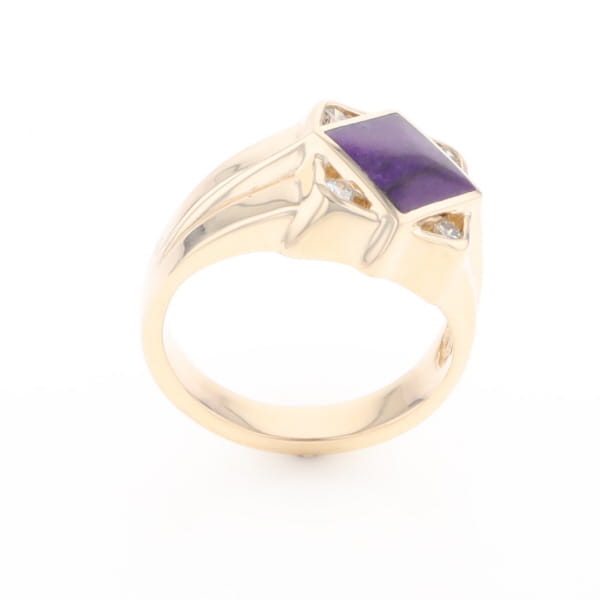Natural Sugilite ring diamond shape inlaid design with .16ctw round diamonds