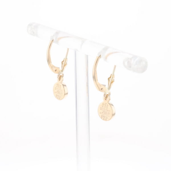 Gold Quartz Earrings Round Inlaid Design Lever Backs