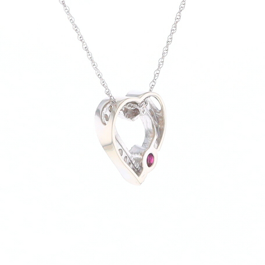 Diamond Heart Pendant with Ruby Accent