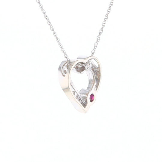 Diamond Heart Pendant with Ruby Accent