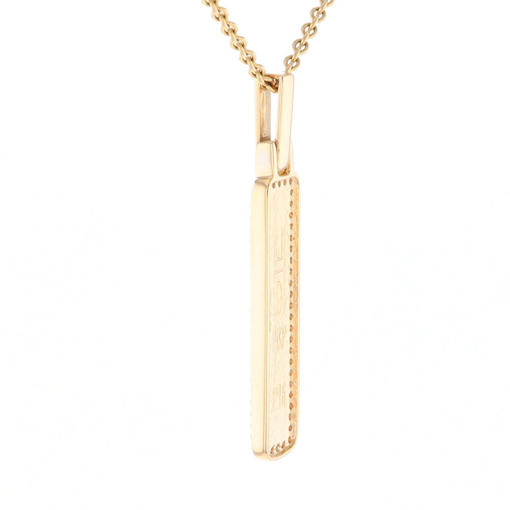 Gold Quartz Necklace, Rectangle Inlaid, .27ctw Diamond Halo Pendant