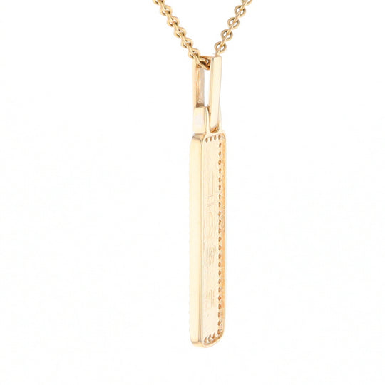 Gold Quartz Necklace, Rectangle Inlaid, .27ctw Diamond Halo Pendant