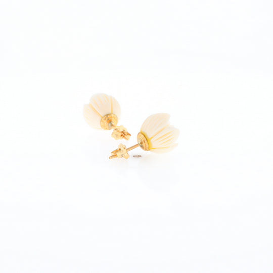 Carved Ivory Flower Stud Earrings