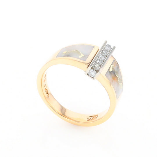 Gold Quartz Ring Double Sided Inlaid Design with .23ctw Diamonds