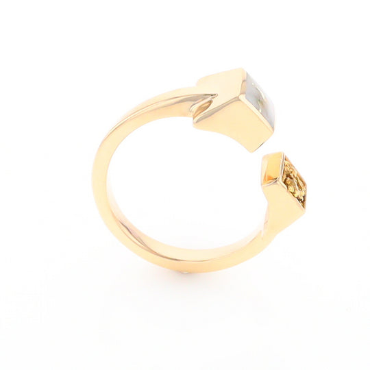 Gold Quartz Ring Natural Nuggets Inlaid Wrap Double Square Design