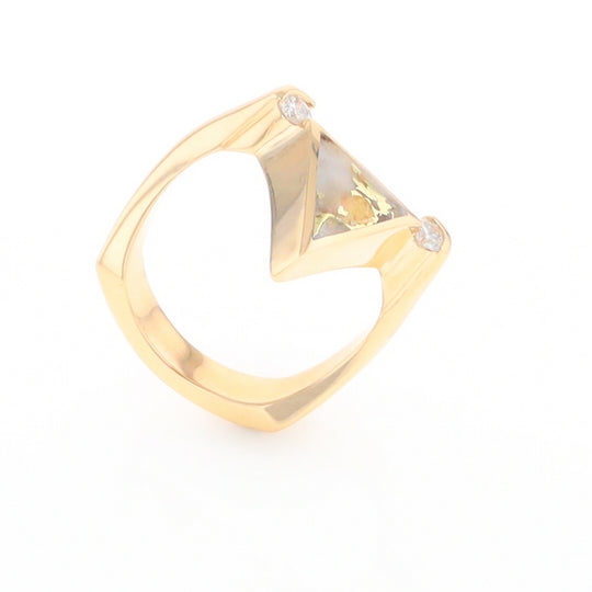 Gold Quartz Ring Triangle Inlaid Design With .14ctw Round Diamonds