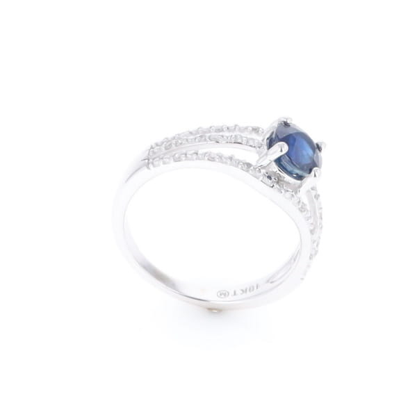 Blue Sapphire Triple Shank Ring With Accent Diamonds