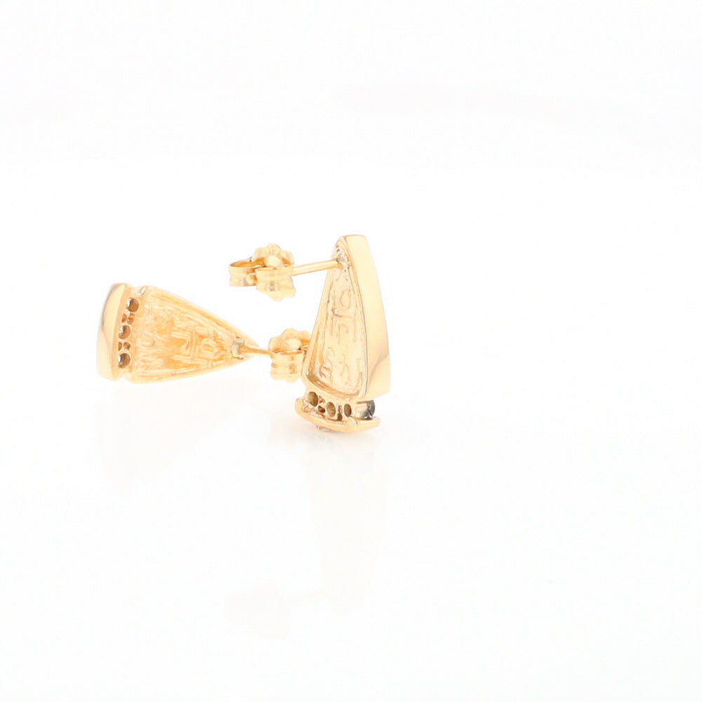 G1 Gold Quartz Earrings Triangle Shape Inlaid Design with .12ctw Diamonds