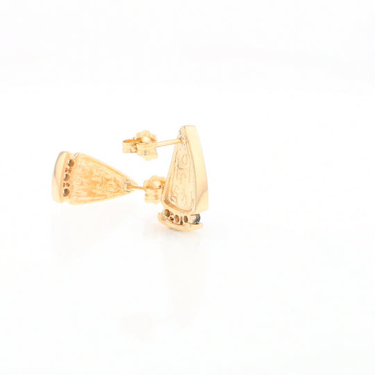 G1 Gold Quartz Earrings Triangle Shape Inlaid Design with .12ctw Diamonds