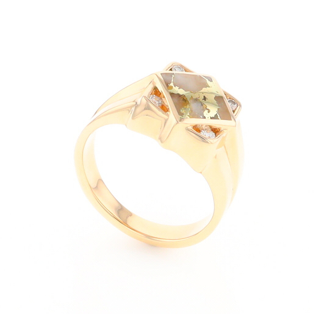 Gold Quartz Mens Ring with Diamond Accents