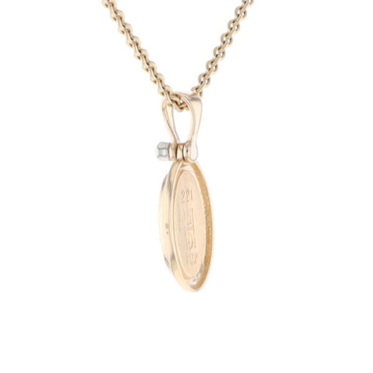 Gold Quartz Oval Inlaid Pendant with .02ct Diamond