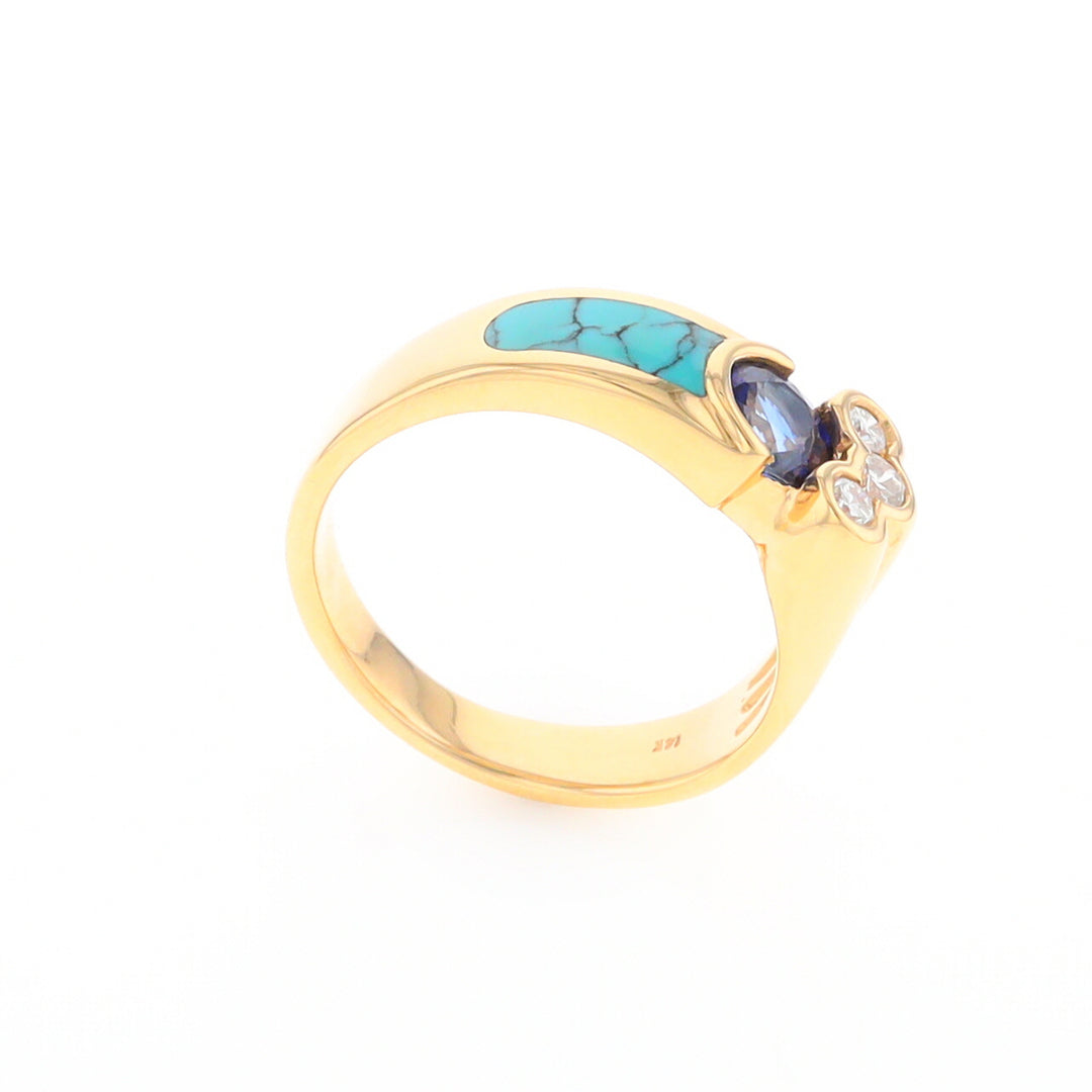 Turquoise Inlaid Ring with Sapphire and 0.23ctw Diamonds