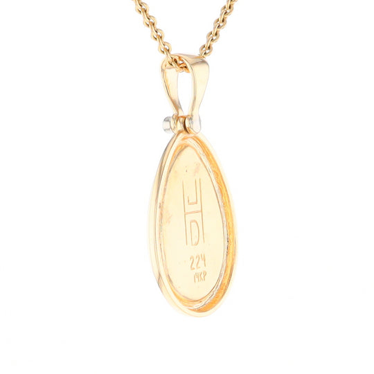 Gold Quartz Necklace Pear Shape Inlaid Pendant with .02ct Diamond