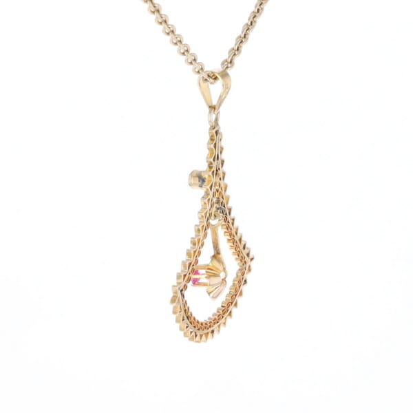 Vintage Buttercup Dangle Ruby Scrollwork Pendant