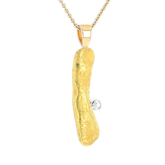 20K Natural Nugget Pendant with Diamond Accent