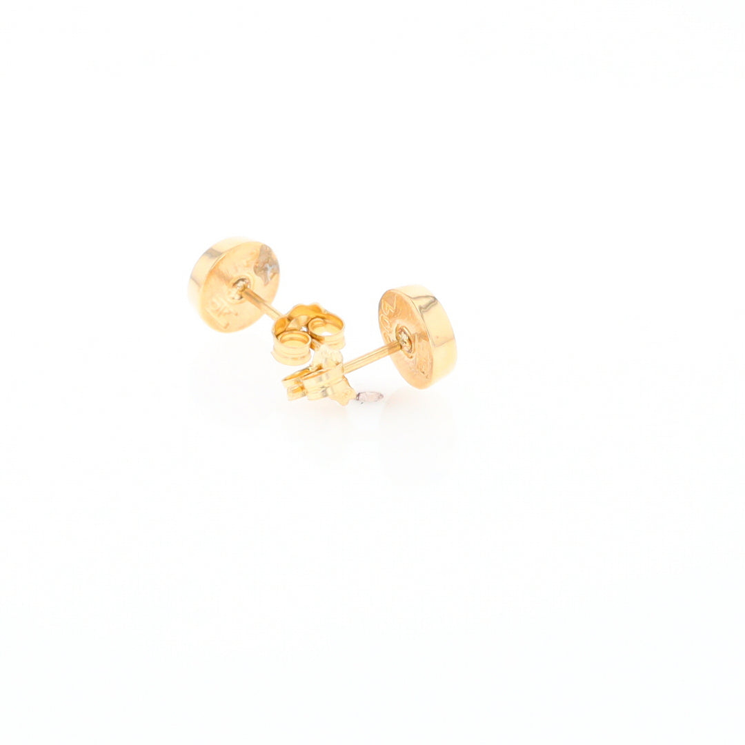 Gold Quartz Earrings 6mm Round Inlaid Studs