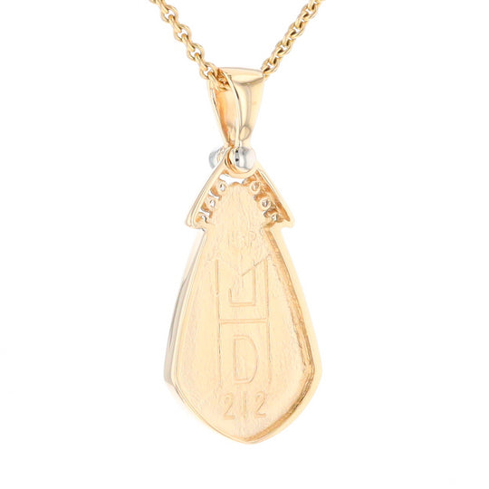 Gold Quartz Necklace Pear Shape Inlaid Pendant with .15ctw Diamonds