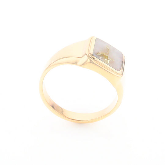 Gold Quartz Ring Square Inlaid Design