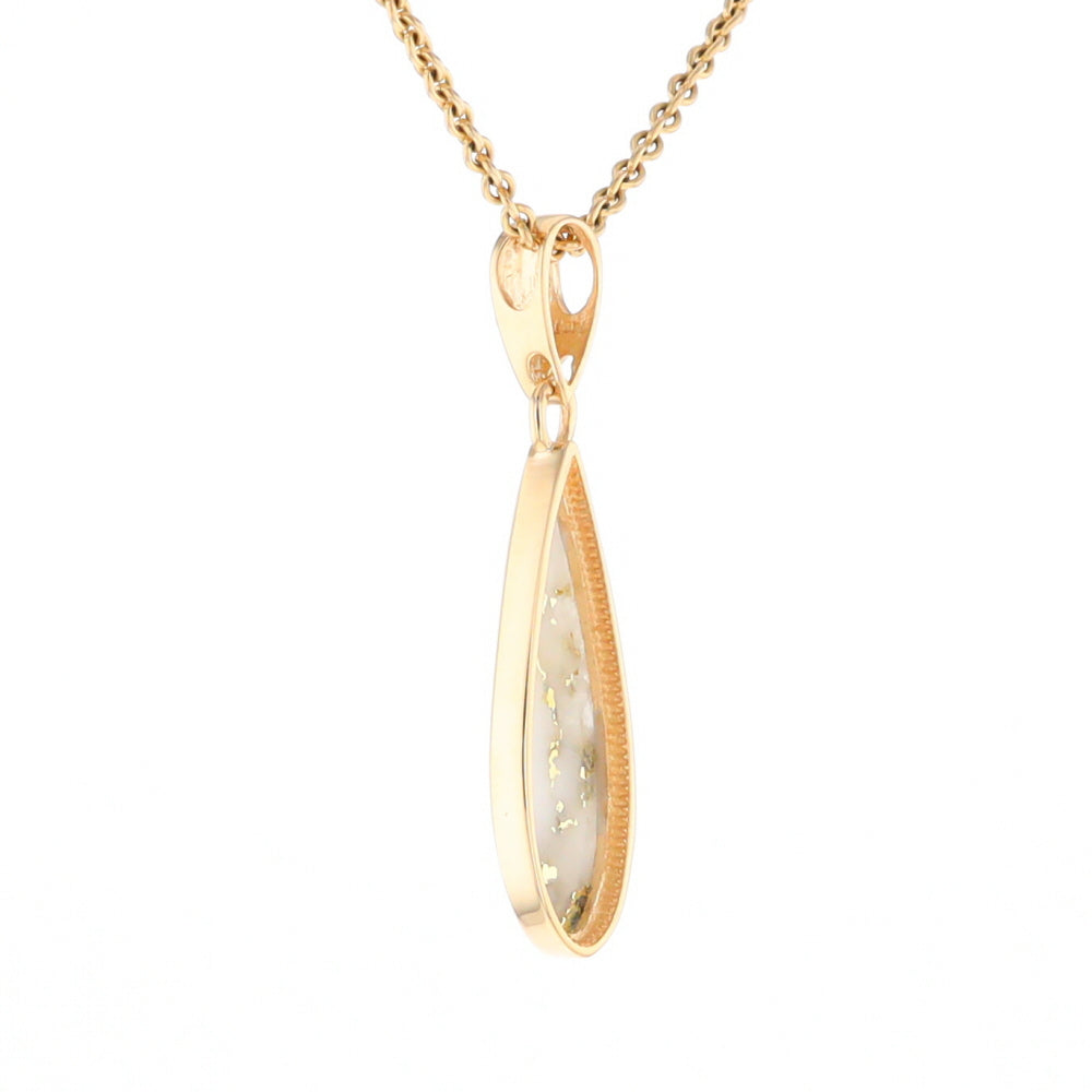 Gold Quartz Pendant Tear Drop Inlaid Design G2
