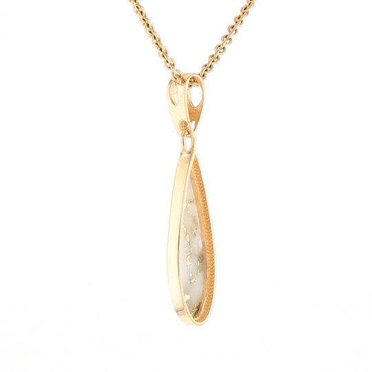 Gold Quartz Pendant Tear Drop Inlaid Design G2