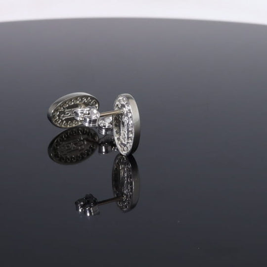 Opal Earrings Oval Inlaid with .25ctw Round Diamond Halo Studs