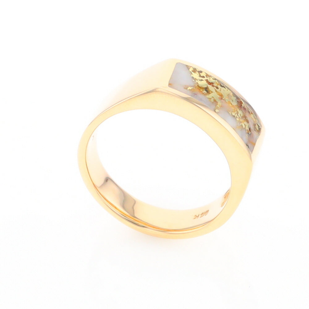 Gold Quartz Ring Rectangle Inlaid Design