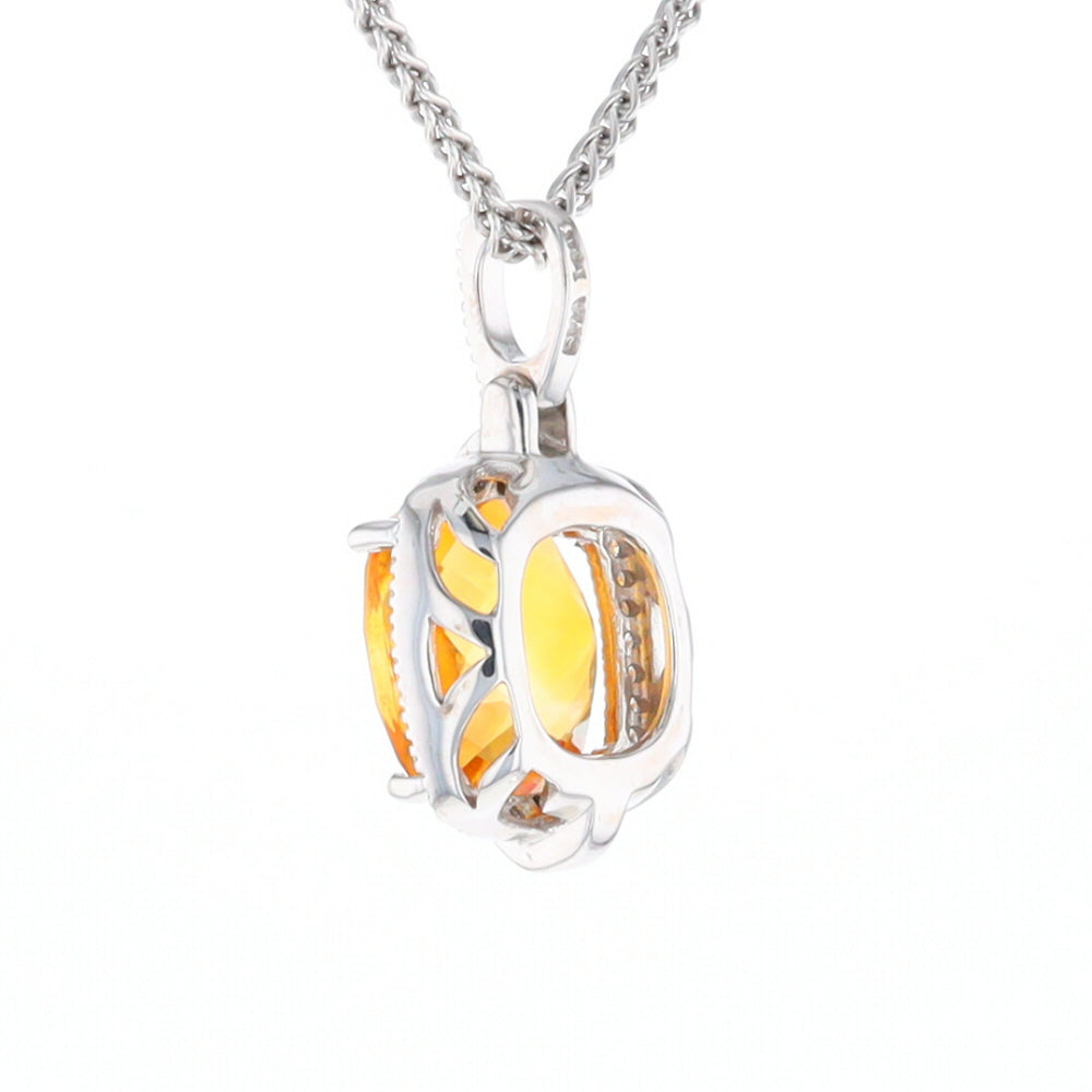 Checkered Citrine Diamond Halo Pendant